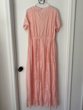 MEROKEETY Pink Lace Detail Dress